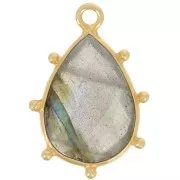Pendente goccia sfaccettata e piccole sfere 19x13mm Arg925 dorato Labradorite