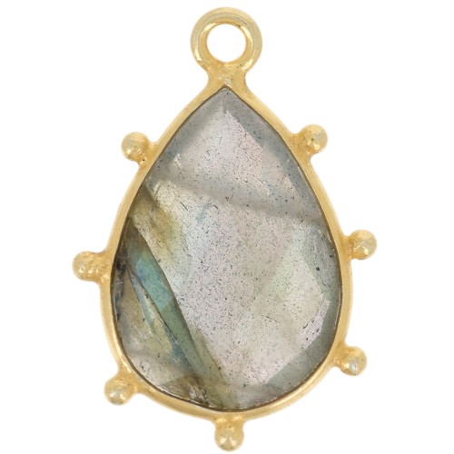 Pendente goccia sfaccettata e piccole sfere 19x13mm Arg925 dorato Labradorite
