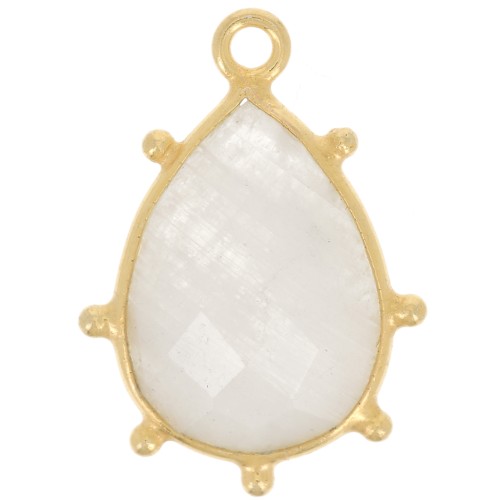Pendente goccia sfaccettata e piccole sfere 19x13mm Oro Ag925 Pietra di luna fine