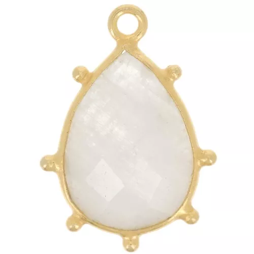 Pendente goccia sfaccettata e piccole sfere 19x13mm Oro Ag925 Pietra di luna fine
