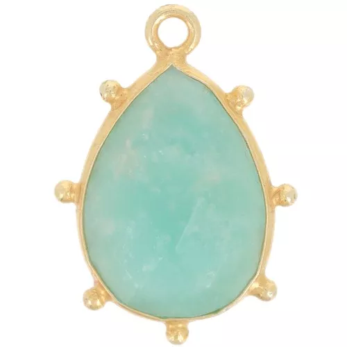 Pendente goccia sfaccettata e piccole sfere 19x13mm Argento 925 dorato Amazzonite