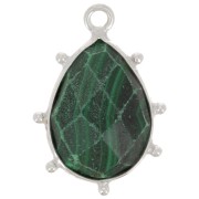 Pendente goccia sfaccettata e piccole sfere 19x13 mm - Argento 925 - Malachite x1