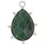 Pendente goccia sfaccettata e piccole sfere 19x13 mm - Argento 925 - Malachite x1