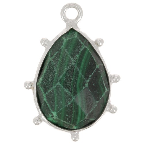 Pendente goccia sfaccettata e piccole sfere 19x13 mm - Argento 925 - Malachite x1