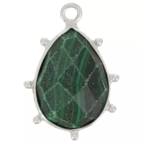 Pendente goccia sfaccettata e piccole sfere 19x13 mm - Argento 925 - Malachite x1