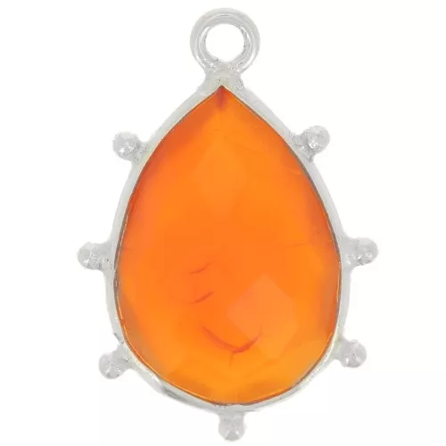 Pendente goccia sfaccettata e piccole sfere 19x13 mm - Argento 925 - Corniola x1