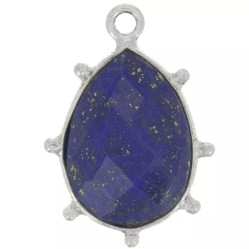 Pendente goccia sfaccettata e piccole sfere 19x13mm -Argento 925 - Lapislazzuli x1