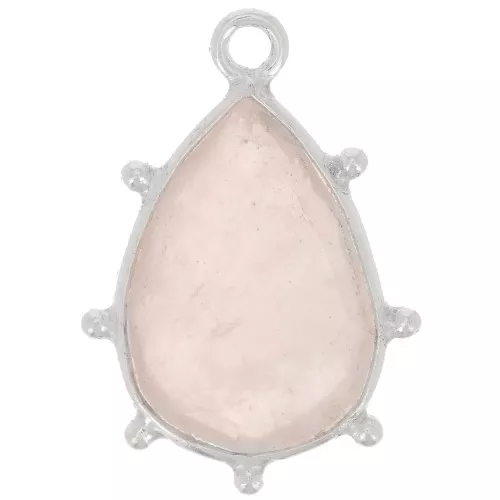 Pendente goccia sfaccettata e piccole sfere 19x13mm - Argento 925 - Quarzo rosa x1
