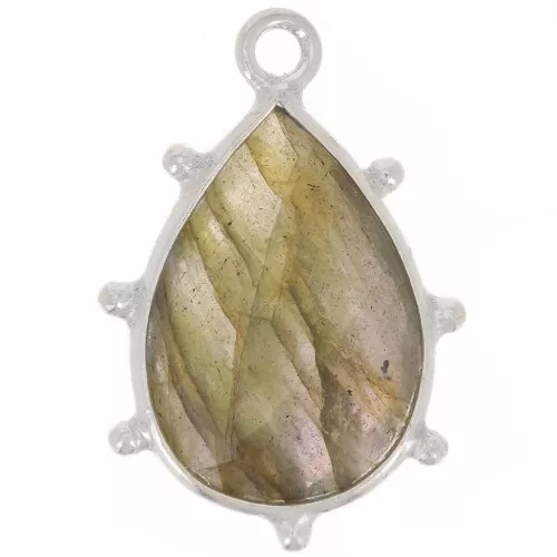 Pendente goccia sfaccettata e piccole sfere 19x13mm - Argento 925 - Labradorite x1