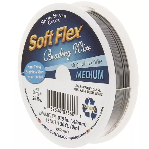 Cavetto 49 fili 0,48 mm - Soft Flex Medium - Argento satinato x9 m