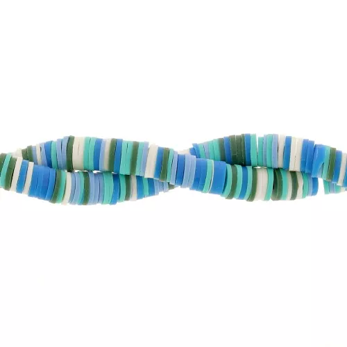 Perle rondelle in pasta polimerica Heishi 8x1 mm - Mix Multi-blu - Turchese x39cm