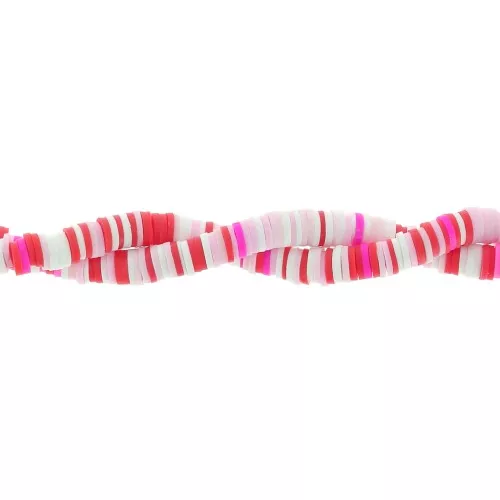 Perle rondelle in pasta polimerica Heishi 6x1 mm - Mix Rosa - Rosso - Bianco x39cm