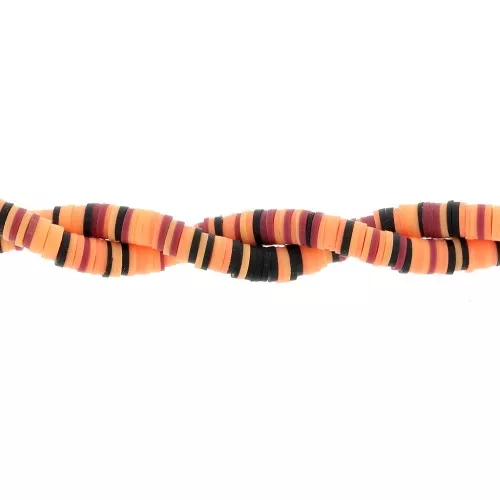 Perle rondelle in pasta polimerica Heishi 6x1 mm - Mix Multi-arancio - Nero x39cm