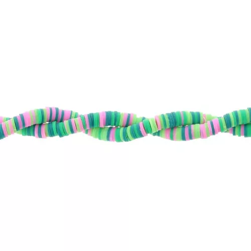 Perle rondelle in pasta polimerica Heishi 6x1 mm - Mix Multi-verde - Rosa x39cm