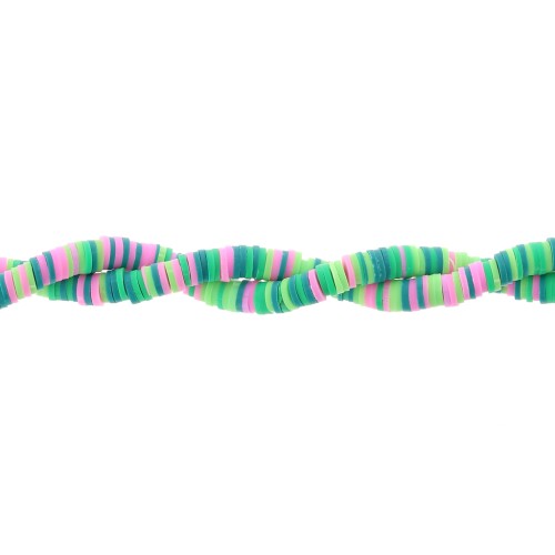 Perline rondelle in pasta polimerica Heishi 6x1 mm - Mix Multi-verde - Rosa x39cm