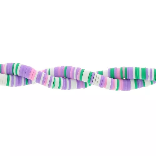 Perle rondelle in pasta polimerica Heishi 6x1 mm - Mix Verde - Viola - Bianco x39cm