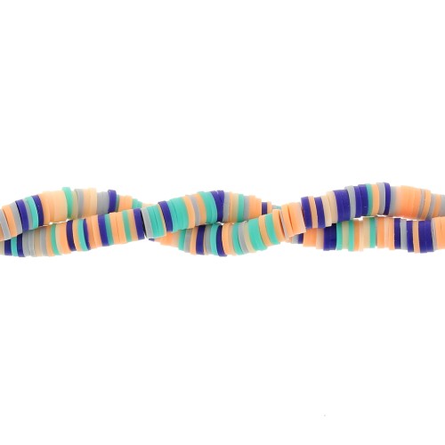 Perle rondelle in pasta polimerica Heishi 6x1 mm - Mix Blu Scuro - Salmone x39cm