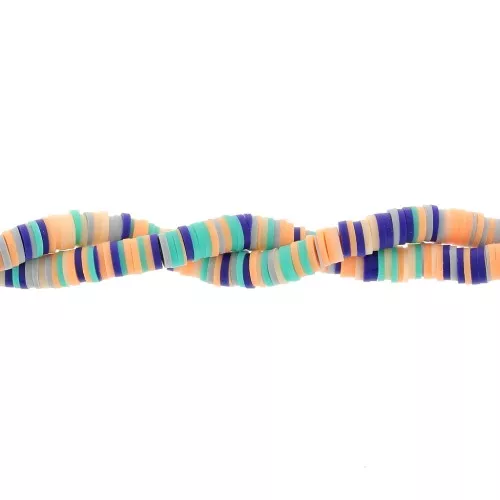 Perle rondelle in pasta polimerica Heishi 6x1 mm - Mix Blu Scuro - Salmone x39cm