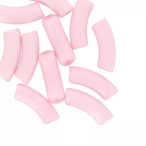 Perline tubolari curve 35x11 mm in acrilico opaco - Rosa pallido x6