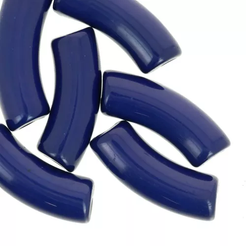 Perline tubolari curve 35x11 mm in acrilico opaco - Blu scuro x6