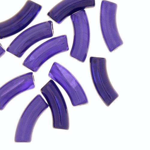 Perline tubolari curve in acrilico trasparente 35x11 mm - Aubergine Blue Marble x6