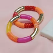 Perline tubolari curve in acrilica trasparente 35x11 mm - Aubergine Marble x6