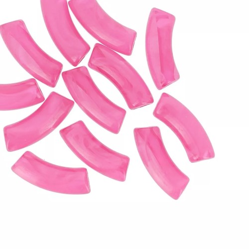 Perline tubolari curve in acrilico trasparente 35x11 mm - Dark Pink Marble x6