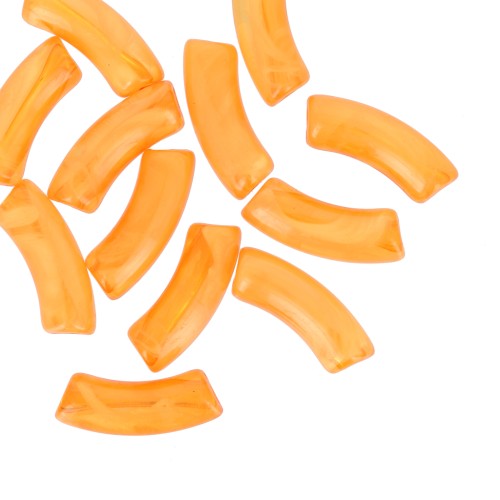 Perline tubolari curve in acrilica  trasparente 35x11 mm - Yellow Marble x6