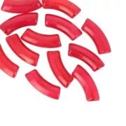 Perline tubolari curve in acrilico trasparente 35x11 mm - Red Marble x6