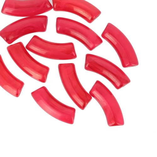 Perline tubolari curve in acrilico trasparente 35x11 mm - Red Marble x6