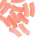 Perline tubolari curve in acrilico trasparente 35x11 mm - Corallo marmorizzato x6