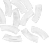 Perline tubolari curve 35x11 mm in acrilico trasparente - Trasparente marmorizzato - Bianco x6