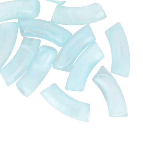 Perline tubolari curve 35x11 mm in acrilico trasparente - Azzurro marmorizzato x6