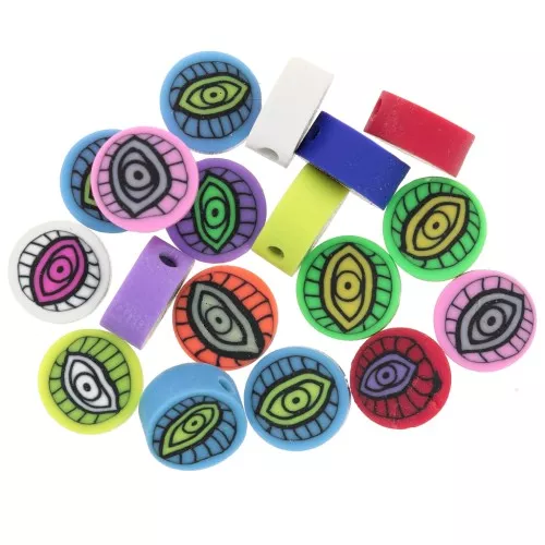 Assortimento di perline rotonde occhio pasta polimerica 9mm - Multicolore fluo x10