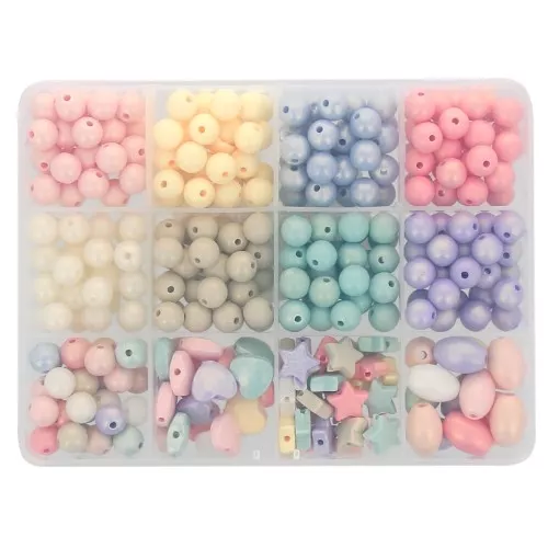 Assortimento di perle in acrilica opaca - multi forma - Pastello x333