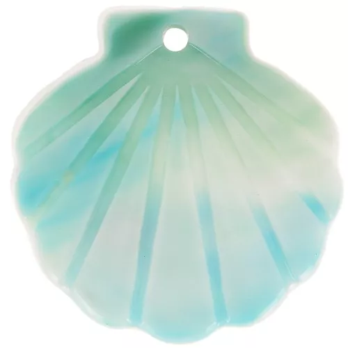 Pendente conchiglia in acetato 19 mm - Blu marmorizzato - Bianco x1