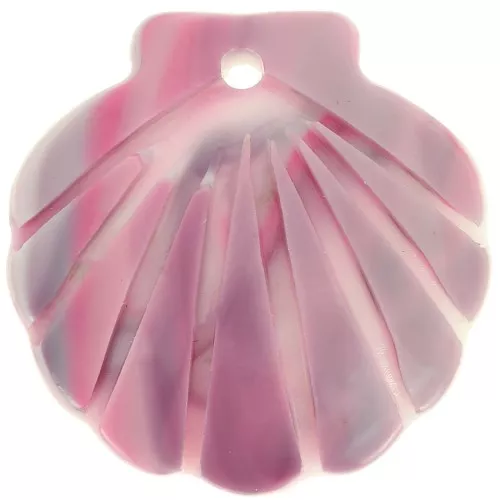 Pendente conchiglia in acetato 19 mm - Rosa marmorizzato - Bianco x1