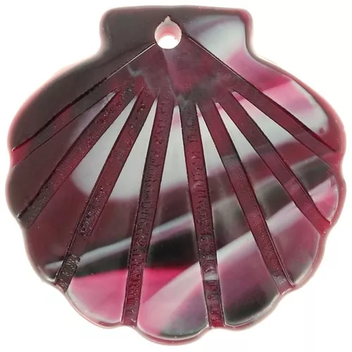 Pendente conchiglia in acetato 19 mm - Rosso marmorizzato - Nero x1