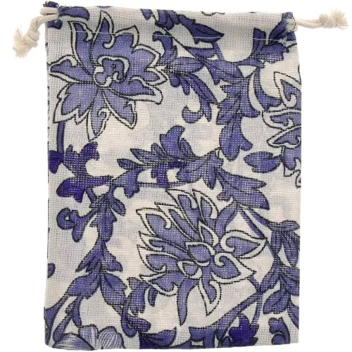 Sacchetto di iuta fiori 17,5x13 cm - Ecru - Blu scuro x1