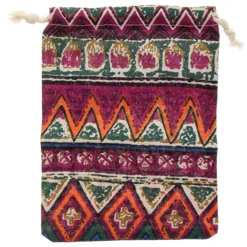 Sacchetto di iuta con motivo etnico per gioielli 17,5x13 cm - Multicolore x1