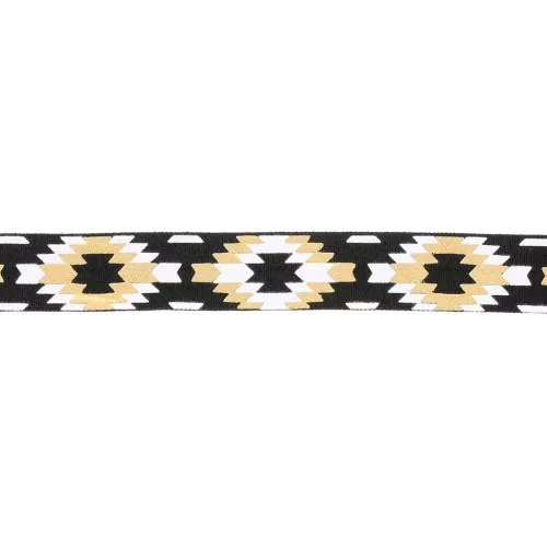 Nastro elastico azteco 15 mm - Nero - Bianco - Dorato x1m