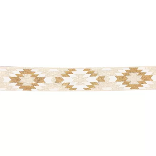 Nastro elastico azteco 15 mm - Beige - Bianco - Dorato x1m