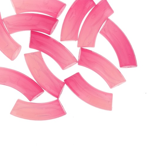 Perline tubolari curve e sfaccettate in resina trasparente 37x12 mm - sfumatura rosa x6