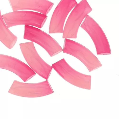 Perline tubolari curve e sfaccettate in resina trasparente 37x12 mm - sfumatura rosa x6