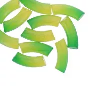 Perline tubolari curve e sfaccettate in resina trasparente 37x12 mm - Verde sfumato x6