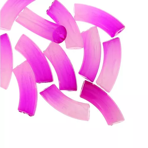Perline tubolari curve e sfaccettate in resina trasparente 37x12 mm - Gradiente viola x6