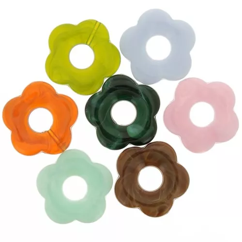 Pendenti fiore scavato in acrilico 27 mm - Multicolore marmorizzato x10