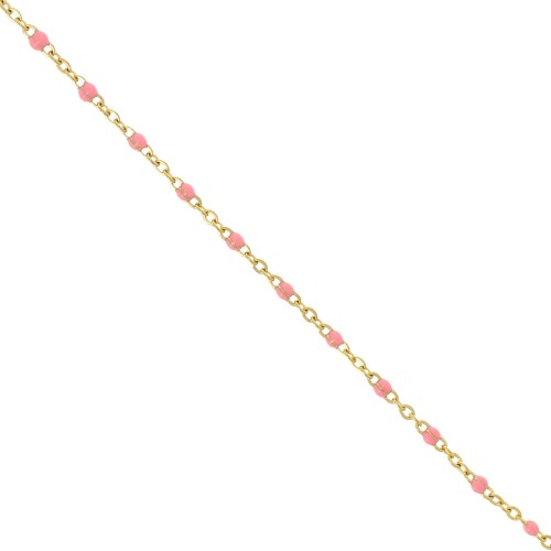 Catena con perline in resina da 2 mm in acciaio inox 304 dorato Rosa salmone x1m