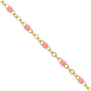 Catena con perline in resina da 2 mm in acciaio inox 304 dorato Rosa salmone x1m