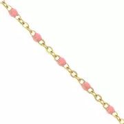 Catena con perline in resina da 2 mm in acciaio inox 304 dorato Rosa salmone x1m